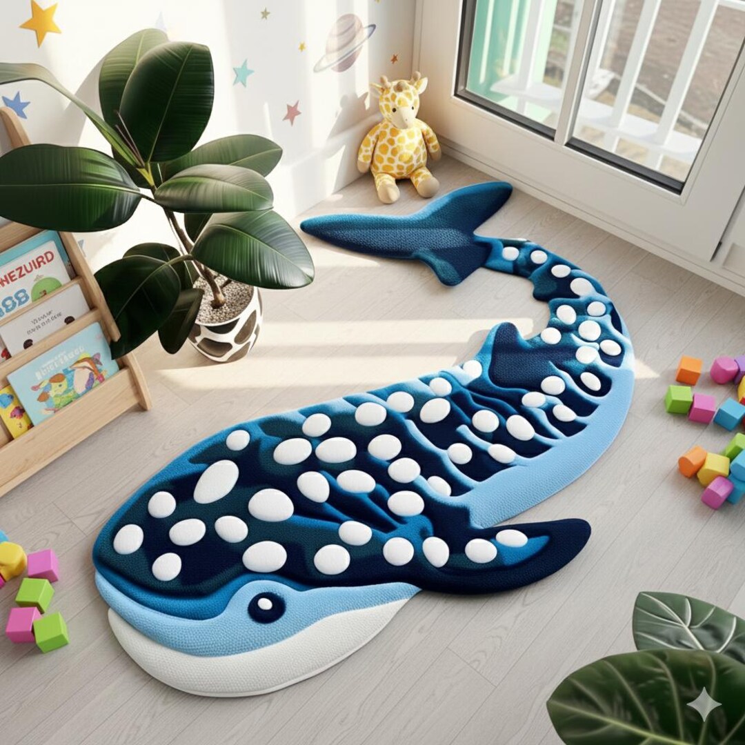 Handmade Whale Shaped Tufted Rug | 3D Kids Room Carpet | Ocean Animal ...