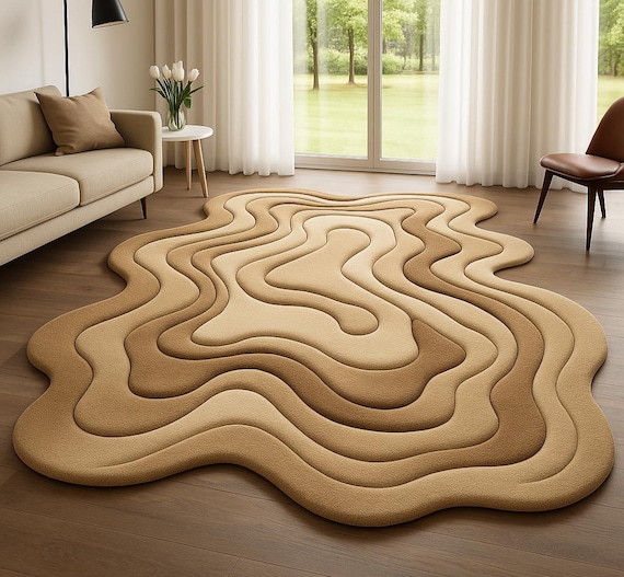 Irregular Shape Rug | Luxury Handmade Abstract Carpet | Modern Asymmetric Designer Rug for Living Room & Bedroom hand tufted modern rug