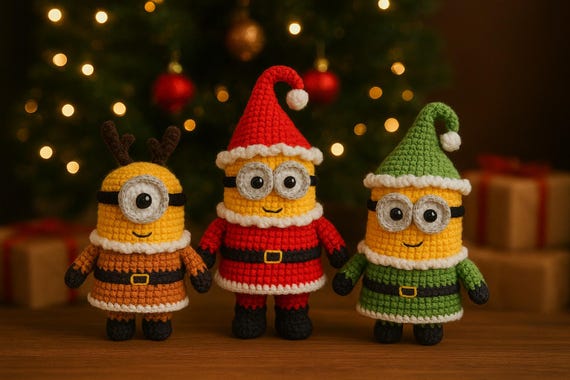 Christmas Minions Crochet Pattern PDF: Holiday Amigurumi Dolls