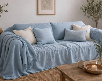 CUSTOM Linen Sofa Covers Slipcovers for Livingroom Full Cover Couch Slipcover Extra Large Luxurious Linen Couch Cover Eco friendly Bedspread