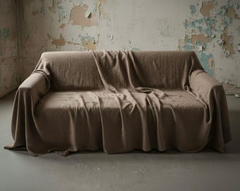 Housse | Causeuse | Housse de canapé | Foulard pour canapé | Housse | Housse de canapé | Décoration de ferme | Housse de canapé et couvre-lit en lin shabby chic