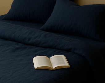 Navy Blue 100% linen duvet cover custom sizes, Boho handmade soft stone washed bed linens queen, king, single, double, twin duvet cover