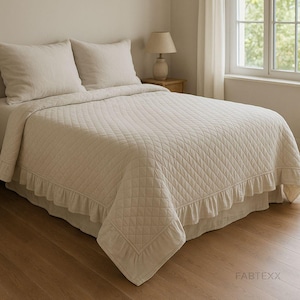 King Size Turkish Linen Thick Muslin Comforter: Extra Soft Quilt, Waffle Linen Blanket Queen/King Size Bed Cover with Pillow