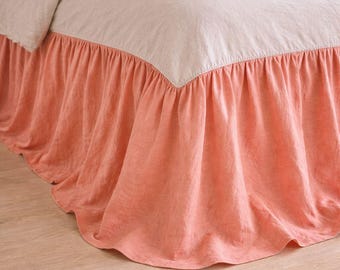 Falda de cama de lino con volantes, falda de cama con acabado lavado a la piedra, falda de cama con largo personalizado.