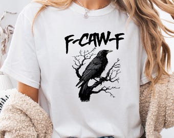 F-CAW-F Shirt Gothic Rabe Krähe T-Shirt Spooky Halloween T-Shirt Vintage Grafik Top Geschenk Komfort Farben
