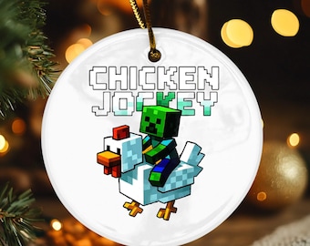 Grappig ornament kipjockey Gamer cadeau Pixel Art Decoratie voor kerstboom of bureaudisplay
