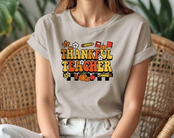 Camiseta de agradecimiento para maestros, estilo retro, ideal como regalo de otoño o Acción de Gracias para educadores. Colores cómodos. Camiseta para el aula.