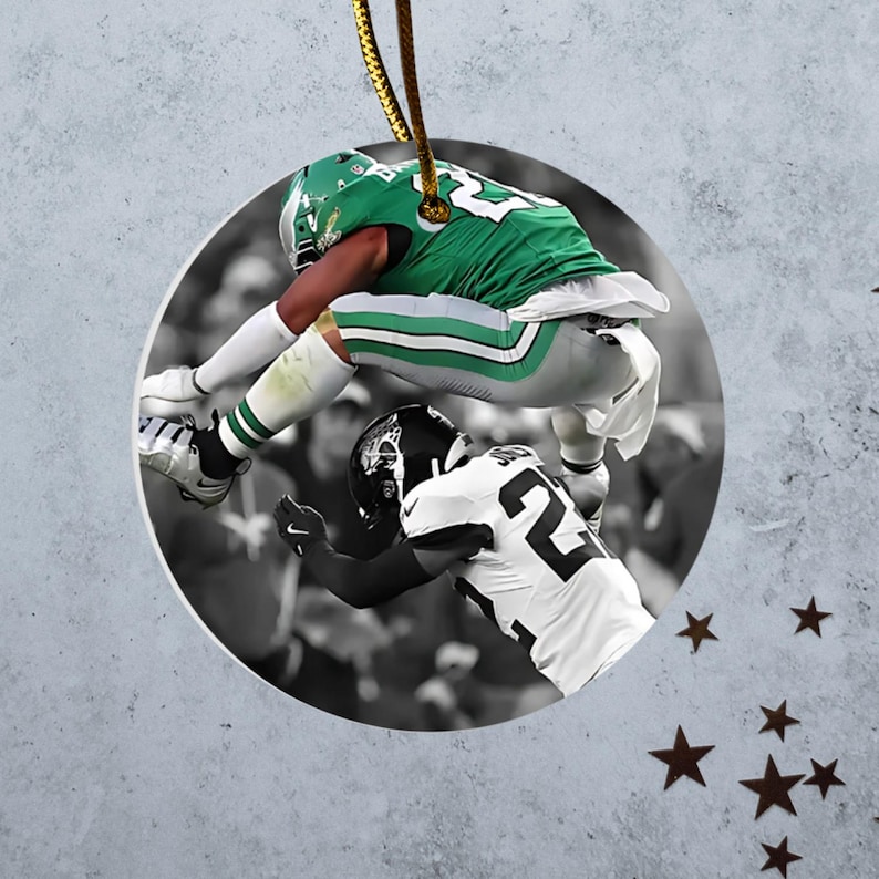 Barkley 26 Philadelphia Football Ornament — Eagles fan gift and vintage Philly design, perfect game day decoration and holiday keepsake for football lovers. Unique Philadelphia sports ornament Christmas decor, tree ornament, Philadelphia eagles gift philly football ornament featuring green bird team colors, glossy ceramic round or heart keepsake with vintage game day design, perfect holiday gift for football fans and philly supporters, sports-themed christmas decoration