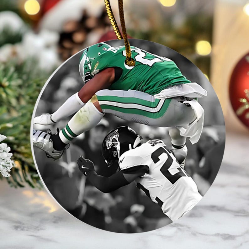 Barkley 26 Philadelphia Football Ornament — Eagles fan gift and vintage Philly design, perfect game day decoration and holiday keepsake for football lovers. Unique Philadelphia sports ornament Christmas decor, tree ornament, Philadelphia eagles gift philly football ornament featuring green bird team colors, glossy ceramic round or heart keepsake with vintage game day design, perfect holiday gift for football fans and philly supporters, sports-themed christmas decoration