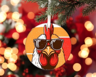 Ornement de coq patriotique drôle, cadeau de Noël de ferme de poulet, décoration de vacances