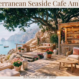 Mediterranean Seaside Cafe Ambience | Coastal Oceanview Loop 1080p