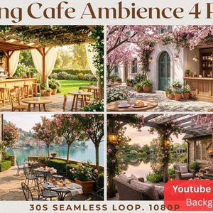 Spring Café Ambience 4-Pack | Seamless Loop Background 30s 1080p | Youtube & Vtuber Content Streaming