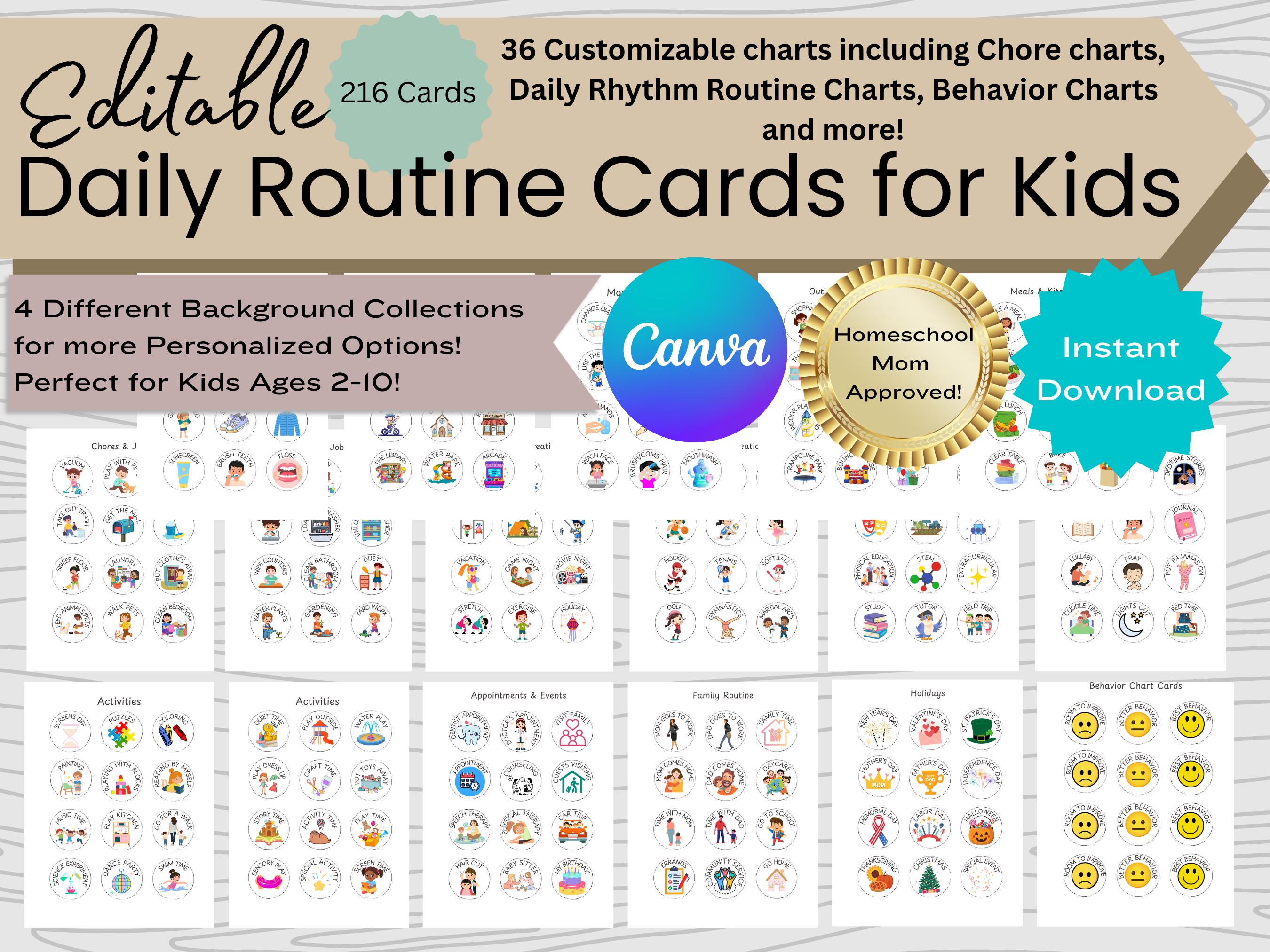 Editable Daily Routine Cards: Chore Chart & Visual Schedule (digital ...