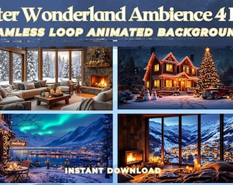 Paquete de vídeos de ambiente invernal 1080p Full HD / Bucles sin interrupciones / Escenas de chimenea (Descarga digital)