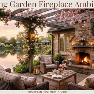 Spring Garden Fireplace Ambience | Cozy Cottage Patio Loop 1080p