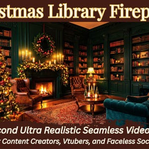 Christmas Library Fireplace Ambience – 30 Second 1080p Seamless Loop