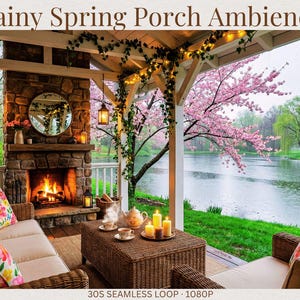 Rainy Spring Porch Ambience | Cozy Lake Rain Loop