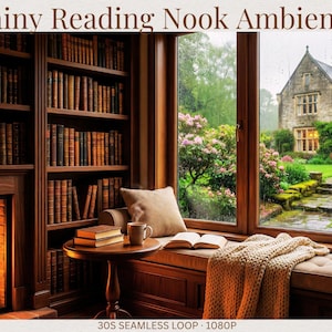 Rainy Reading Nook Ambience | Cozy Fireplace Rain Ambience Loop