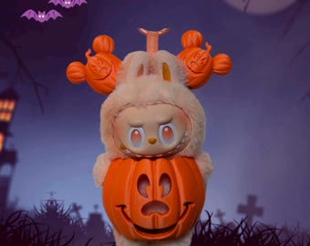 Disfraz de calabaza y diadema para Labubu: disfraz de Halloween personalizado con impresión 3D (figura no incluida)
