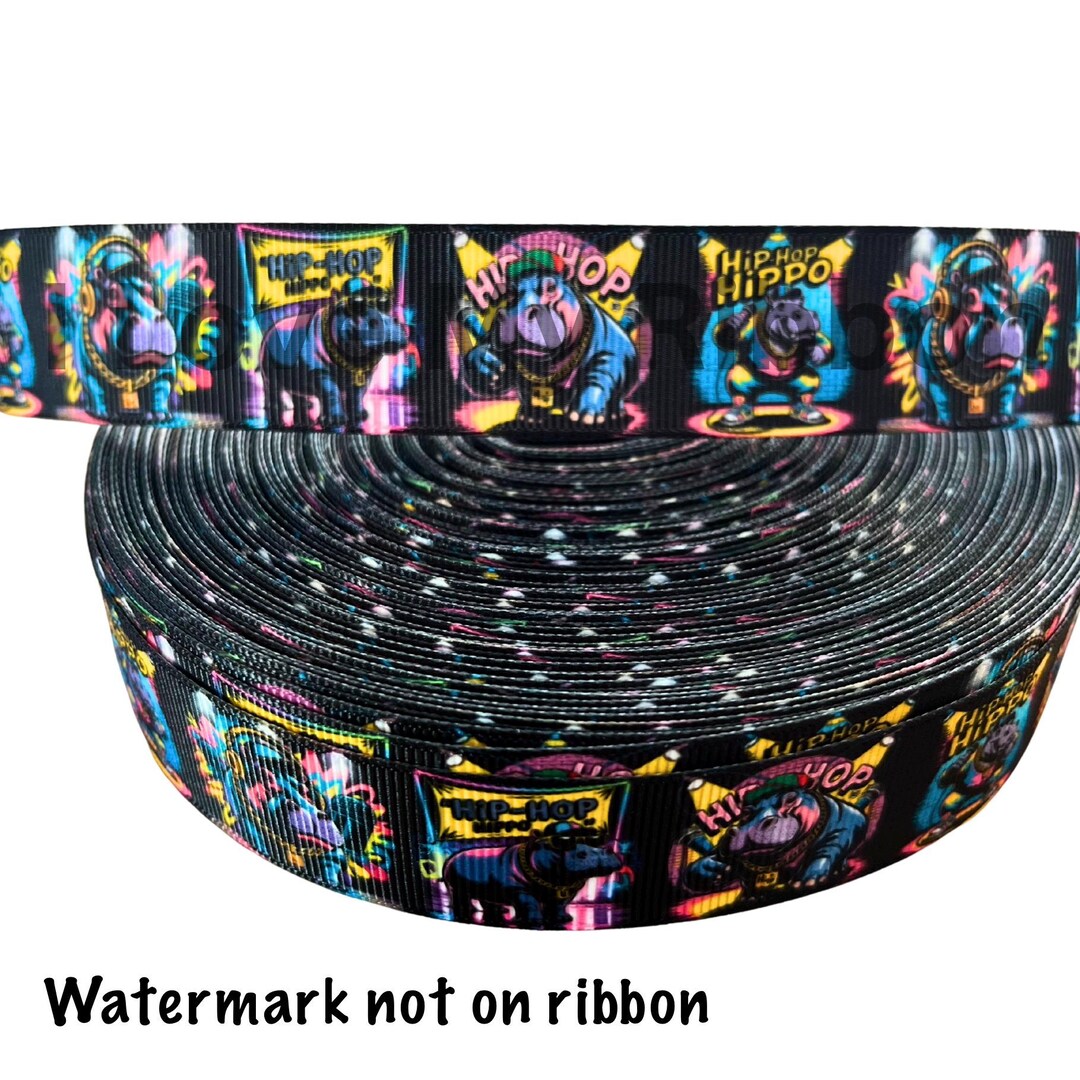 Hip Hop Hippo : Grosgrain Ribbon 5/8” or 1” Width UNIQUE Exclusive BTY ...