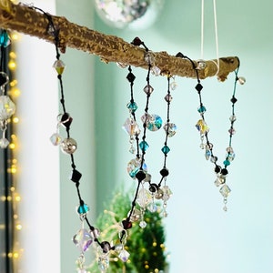 Art Deco 2-Meter Christmas Garland with Crystal Beads, Pendants, Silver, Emerald, and Pink Accents Handmade Festive Decor image 1