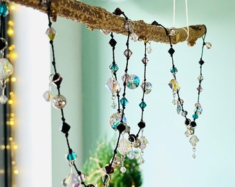 Art Deco 2-Meter Christmas Garland with Crystal Beads, Pendants, Silver, Emerald, and Pink Accents - Handmade Festive Decor