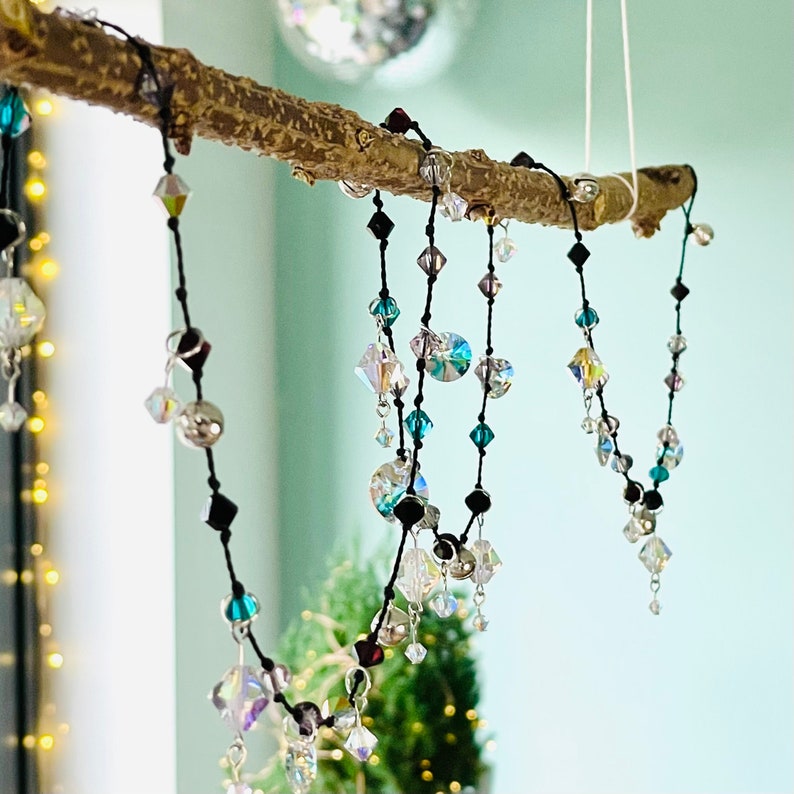 Art Deco 2-Meter Christmas Garland with Crystal Beads, Pendants, Silver, Emerald, and Pink Accents Handmade Festive Decor image 1