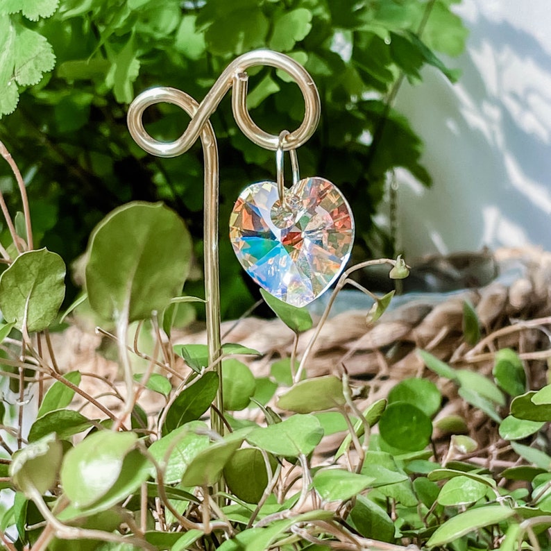 Handcrafted Crystal Heart Plant Marker Sprinkle Magic on Your Windowsill image 1