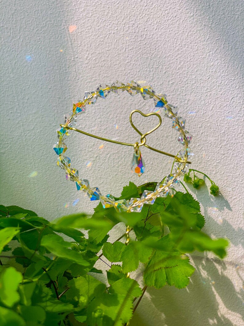 Handmade Crystal Heart Plant Marker Sprout Rainbows and Pure Joy image 2