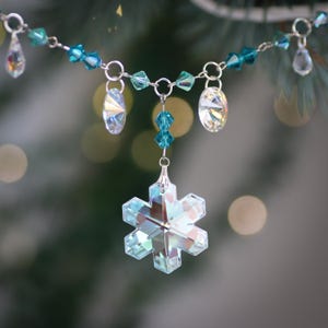 Snowflake Garland Christmas Decoration – Crystal Ornament, Handmade Holiday Decor