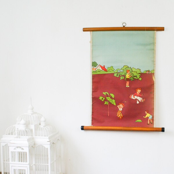 Vintage Pull Down School Chart, Primary School Illustrations, Playing on a Summer Day
