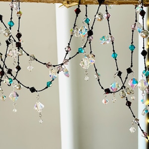 Art Deco 2-Meter Christmas Garland with Crystal Beads, Pendants, Silver, Emerald, and Pink Accents Handmade Festive Decor image 2