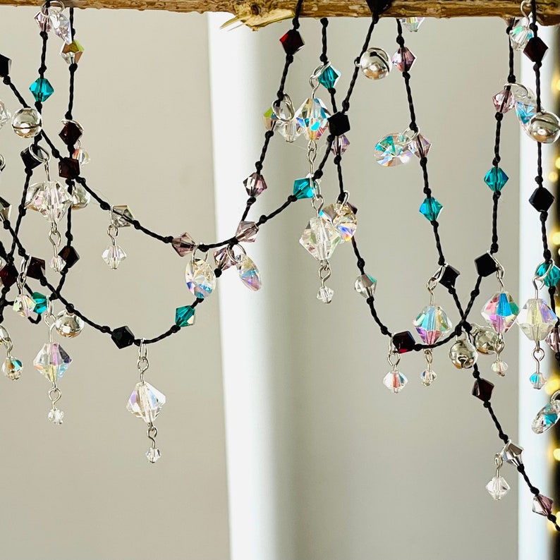 Art Deco 2-Meter Christmas Garland with Crystal Beads, Pendants, Silver, Emerald, and Pink Accents Handmade Festive Decor image 2