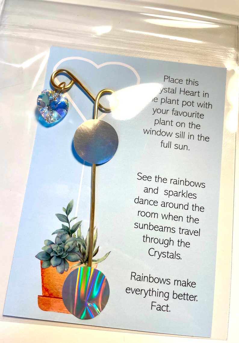 Handcrafted Crystal Heart Plant Marker Sprinkle Magic on Your Windowsill image 4
