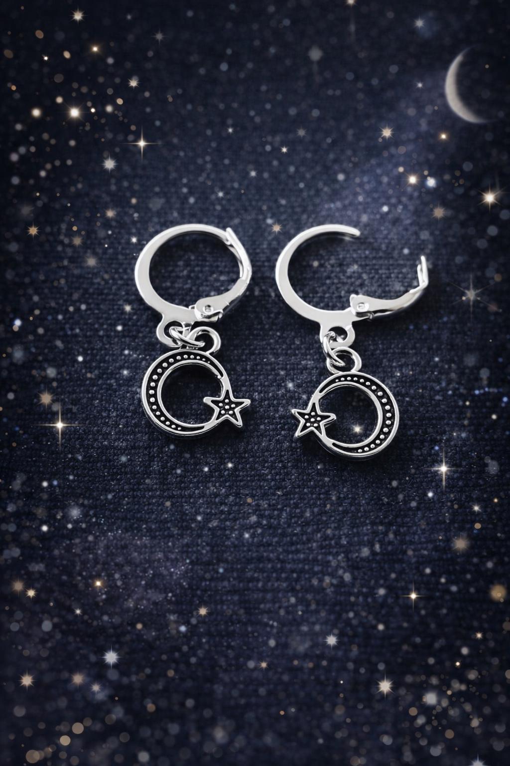 Orecchini Lunghi A Ciondolo Luna E Stelle Per Donna In Acciaio Inossidabile - Regalo Con Confezione