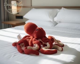 Peluche amigurumi rouge au crochet, poulpe