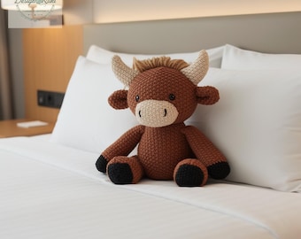 Vache au crochet, peluche amigurumi marron