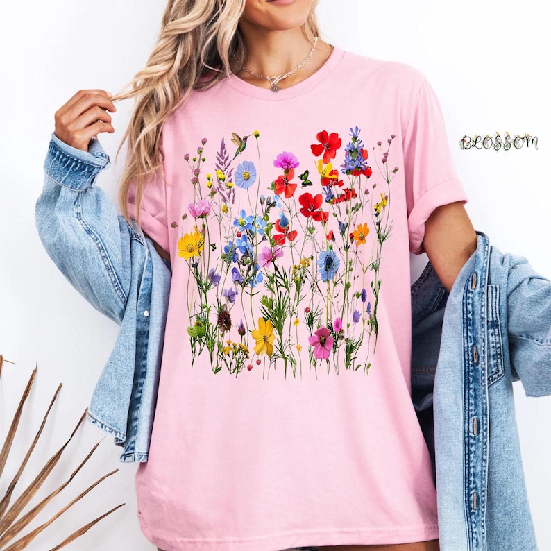 Vintage Pressed Flowers Shirt Comfort Colors®, Boho Cottagecore Tshirt ...