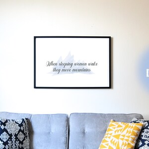 Boss Lady, &quot;When Sleeping Women Wake, They Move Mountains&quot; Wall Art Print in Pastel Blue for the Office, Living Room, or Bedroom