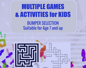 Multiple Games and Activities for Kids - Over 80 pages, digital purchase, downloadable, printable, for kids. Suitable for Grades 1&2