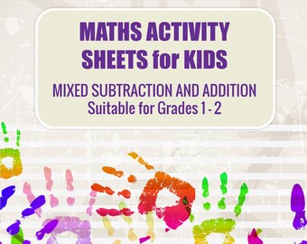 Maths Activity Sheets for Kids - 30 different pages, digital purchase, downloadable, printable, for kids. Suitable for Grades 1&2