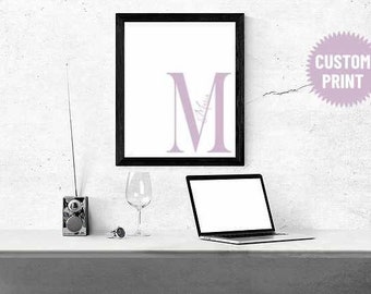 Personalised Initial Letter & Name Wall Art, Girls Initial Print, Choose Your Color - Pale Blue, Lilac or Aqua, Boss Babe Wall Decor,