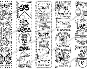 Five - faith-based bible quote bookmarks for instant download and coloring. A fun Christmas Activity for kids