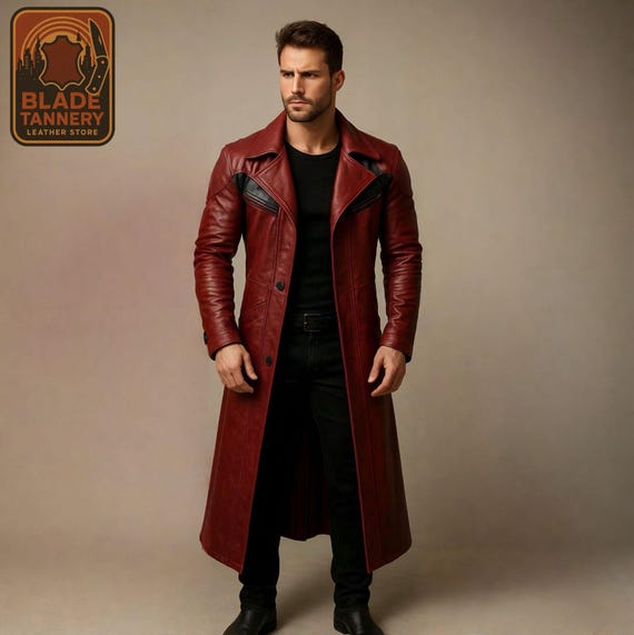 Dante Devil May Cry Inspired Red Leather Trench Coat: Gothic