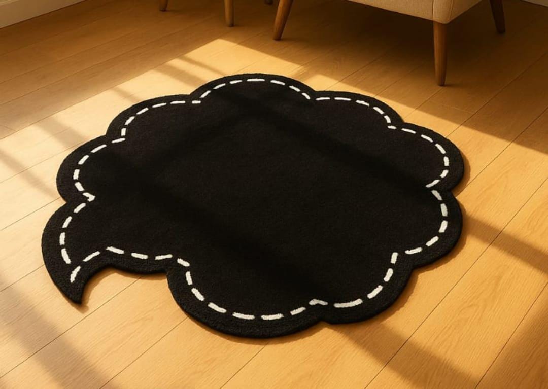 Cloud Shape Rug Black Cloud Shaped Rug-modern Minimalist With White Stitch Border ...