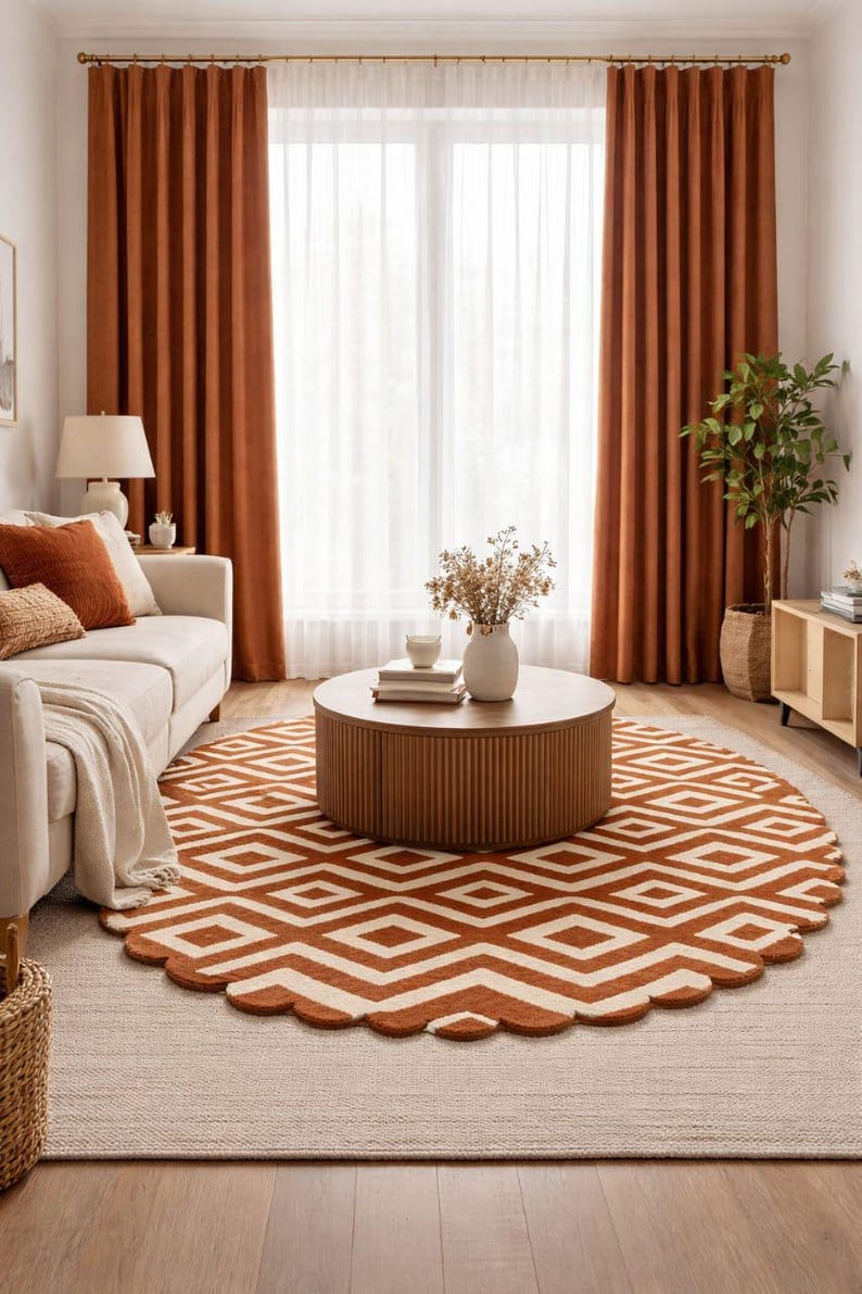Modern Boho Scalloped Edge Circular Rug- Zig Zag Dimond Design,trend ...