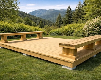 DIY Easy 12'x12' Free Standing Deck Plans with Benches, Easy to follow!