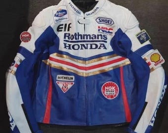 Honda Rothmans Leather Motorcycle Jacket: Cowhide Biker Racing