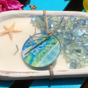 Coastal Themed Fire Glass White Dough Bowl Candle | Beach Theme Soy Candle | Pick Glass Color and Scent