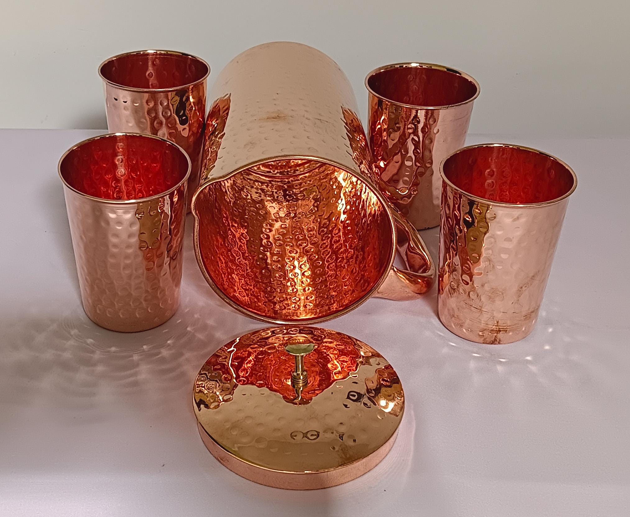手作りの槌目銅製水差しセット：1.5Lピッチャーとグラス4個 - Etsy 日本